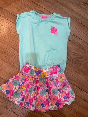 Isaac Mizrahi Pink & Aqua Floral Skirt Set